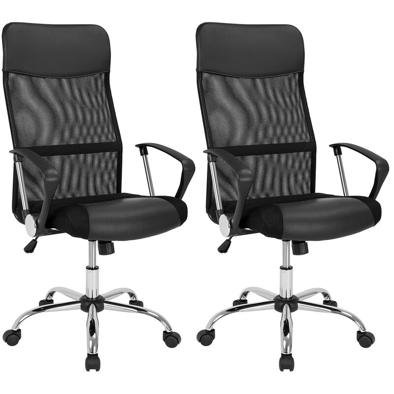 Ergonomic Mesh Office Chair 160 kg Adjustable Height Computer Desk High Back Breathable Padded Rocker Seat Home Work Swivel White Black 2er Set