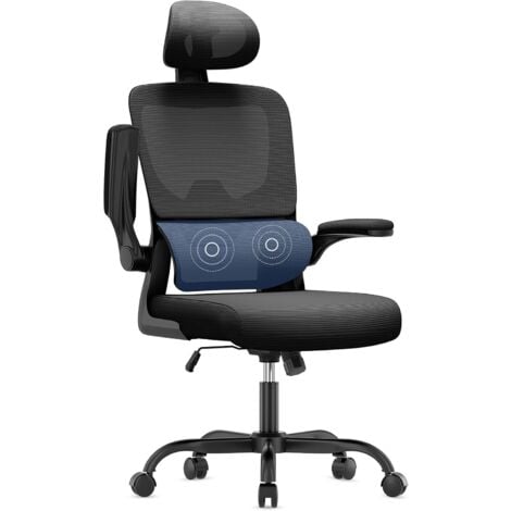 NASPALURO Ergonomic Mesh office chair with lumbar support, Bigzzia High Back Reclining desk chair with reliable Armrests, Swivel Computer Task Chair, Black