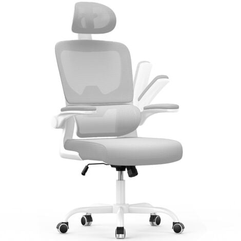 Ergonomic Mesh office chair with lumbar support, Bigzzia High Back Reclining desk chair with reliable Armrests, Swivel Computer Task Chair, grey