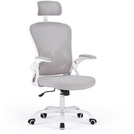 Ergonomic Office Chair, Desk Chair with Headrest, High Back Computer Chair with Armrests and Adjustable Lumbar Support for Home Office, Study Room, White & Gray