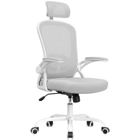 Ergonomic Office Chair, Desk Chair with Headrest, High Back Computer Chair with Armrests and Adjustable Lumbar Support for Home Office, Study Room, White & Gray