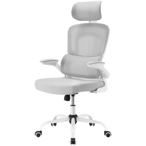 Ergonomic Office Chair, Desk Chair with Headrest, High Back Computer Chair with Armrests and Lumbar Support for Home Office, Study Room, White & Gray