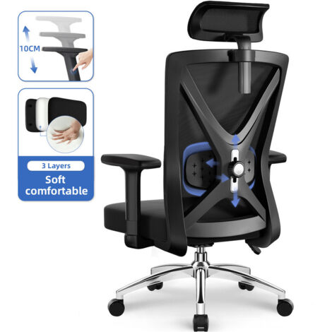 Ergonomic Office Chair with 4D Adjustable Lumbar Support, Metal Base, Headrest & Armrests – Black Home Office Chair