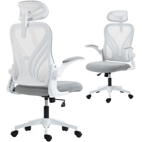 Ergonomic Office Chair with Foldable Backrest, 2D Headrest - Light Grey