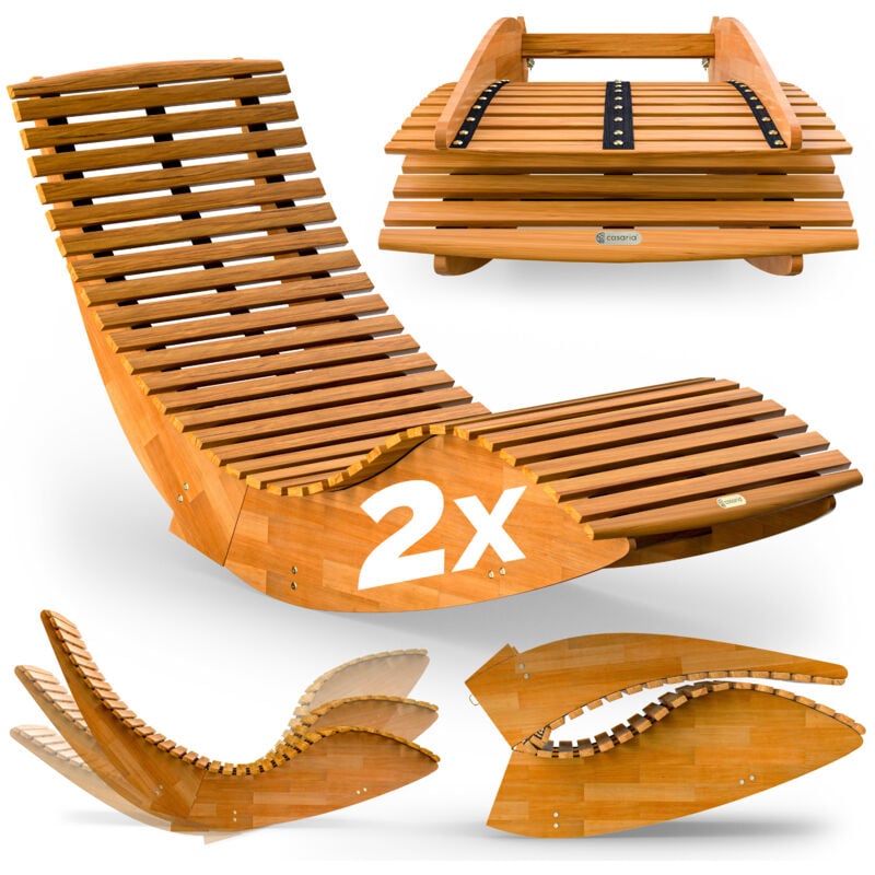 2x java Folding Wooden Rocking Garden Sunloungers 195x60x93cm Furniture - Casaria