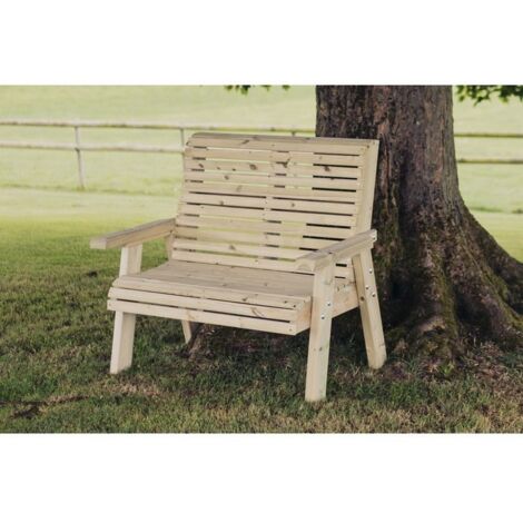 Ergonomical 2 Seater Bench, Wooden Furniture - L75 x W120 x H105 cm - Partially Assembled - Set of Waterproof Cushions Included