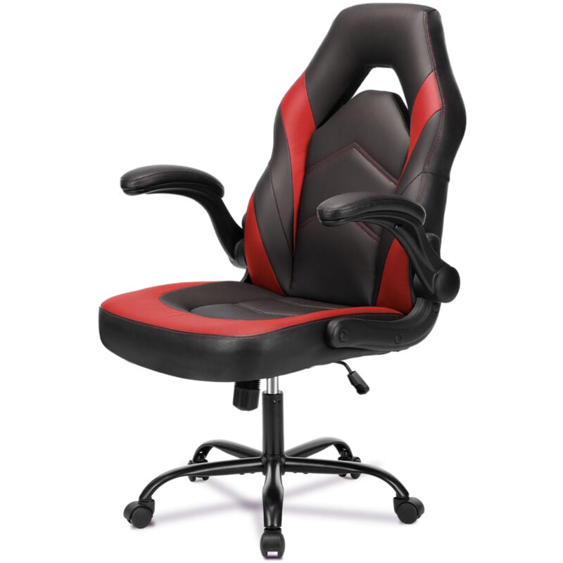 Ergonomie Chaise de jeu Accoudoirs rabattables Roues silencieuses à 360° pu 113 kg Inclinaison réglable sur le dossier Rouge