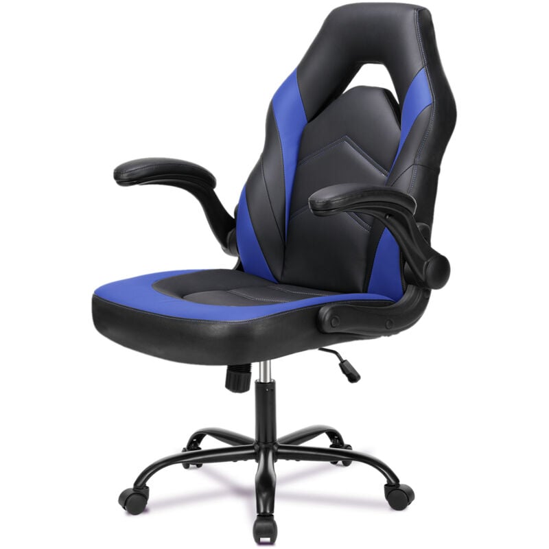 Ergonomie Chaise de jeu Accoudoirs rabattables Roues silencieuses à 360° pu 113 kg Inclinaison réglable sur le dossier Bleu