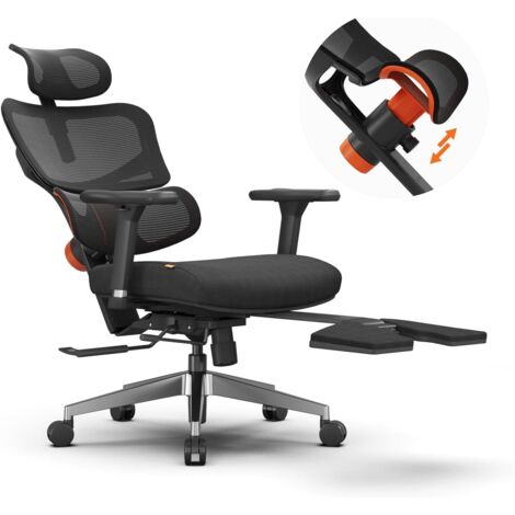 Ergonomischer Bürostuhl mit 4D-Armlehnen & adaptiver Lordosenstütze – 136° Neigefunktion, verstellbare Kopfstütze. Perfekt für langes Arbeiten (Schwarz)