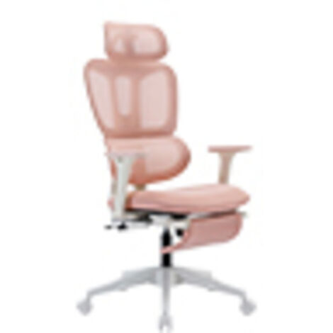 Ergonomischer Bürostuhl mit Fußstütze, hoher Rückenlehne, doppelter Rückenlehne, 2D-Kopfstütze, klappbaren Armlehnen, Schaumstoffsitz, Netzgewebe, Bürostuhl für Erwachsene, rosa