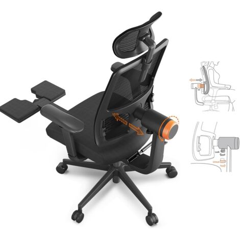 Ergonomischer Bürostuhl mit hoher Rückenlehne, ausgestattet mit einer einzigartigen adaptiven Lendenwirbelstütze, verstellbarer Kopfstütze, verstellbarer Sitztiefe, Neigungswinkel von 96° bis 126° und