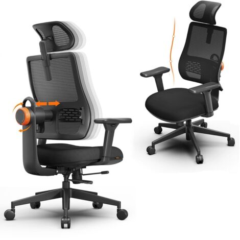 Ergonomischer Bürostuhl mit hoher Rückenlehne, ausgestattet mit einzigartiger adaptiver Lendenwirbelstütze, verstellbarer Kopfstütze, verstellbarer Sitztiefe, Neigungsfunktion von 96°–126° und verstel