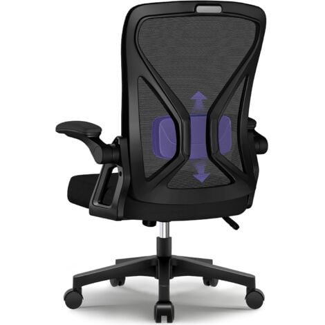 AUTHMIC Ergonomischer Bürostuhl mit klappbaren Armlehnen, Memory-Schaum-Lendenstütze - komfortabler und verstellbarer Bürostuhl, ideal für Arbeit und Gaming