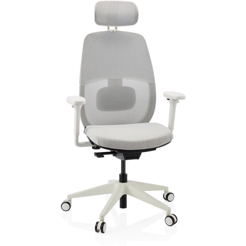 Ergonomischer Bürostuhl Skandis Pro Mit Kopfstütze Grau / Gestell Weiß Hjh Office