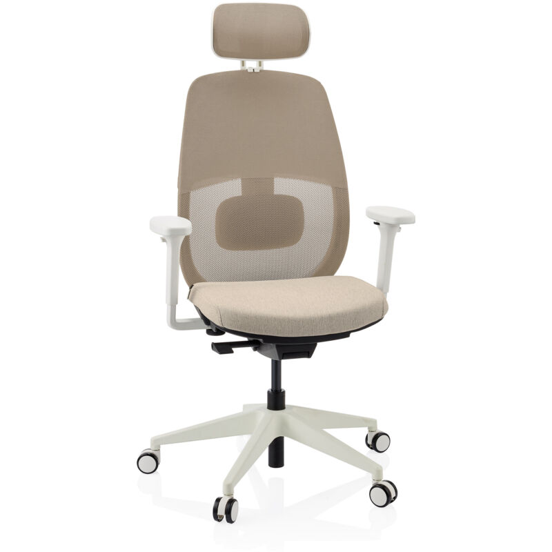 Ergonomischer Bürostuhl Skandis Pro Mit Kopfstütze Beige / Gestell Weiß Hjh Office