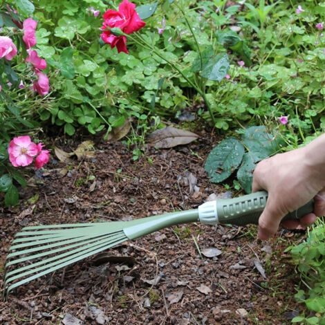 Ergonomischer Gartenrechen aus PVC – Kleiner 39-cm-Rechen zum Laubsammeln, Unkrautjäten und Einebnen von Erde – mit Aufbewahrungsloch – 1 Stück enthalten