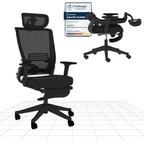 Ergonomischer, klappbarer Bürostuhl aus Netzgewebe mit Fuß- und Kopfstütze – verstellbare Lendenwirbelstütze – ideal für Erwachsene und professionelle Homeoffices
