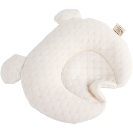 Ergonomisches Babykissen aus 100 % Naturlatex, Säuglingskissen für 0–12 Monate mit waschbarem Bezug, niedliches weißes Bärenmotiv