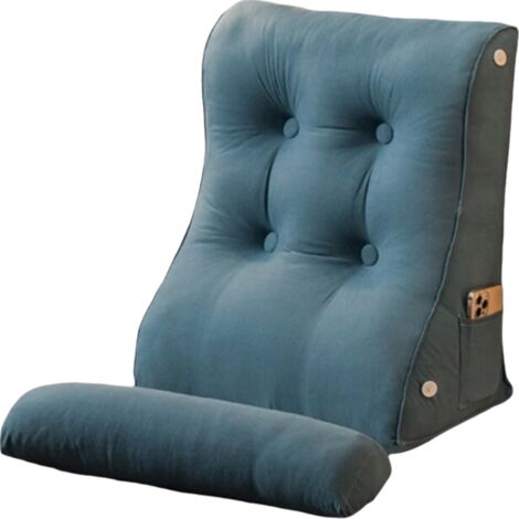 Ergonomisches Lendenkissen für Sofa - großes Lesekissen mit Kopfstütze und Taschen (55x60x26 cm)