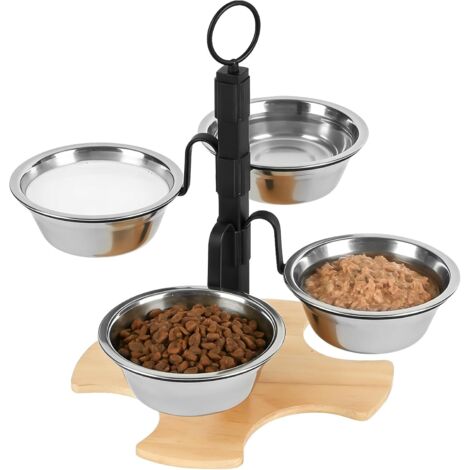 Erhöhter Katzennapf – Höhenverstellbar – Mit Ständer – 4 x 300 ml Edelstahlnäpfe – Für Haustiere, Katzen und kleine Hunde