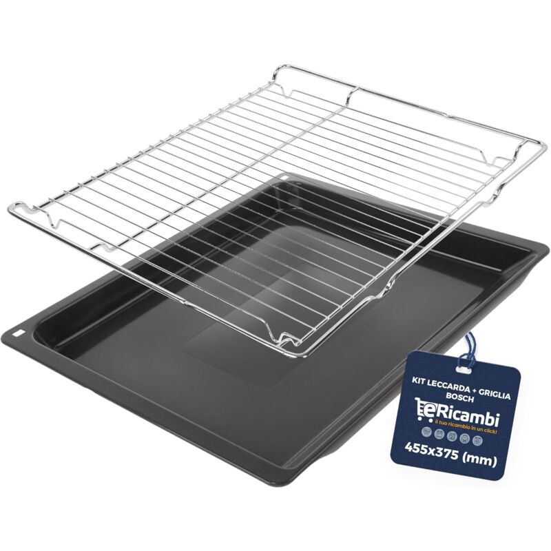 Kit Leccarda con Griglia in Acciaio per Forno Bosch Siemens Neff, Dimensioni: 45,5x37,5 cm, Bundle Essential, Compatibile con oltre 1500 Modelli