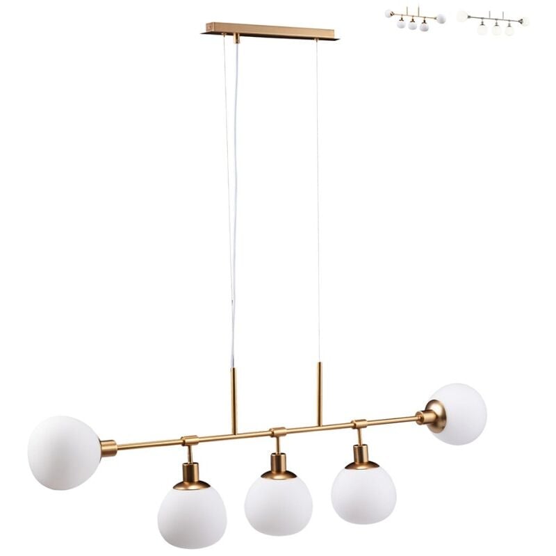 Lampadario sospeso moderno luci sfere palle vetro bianco Erich Maytoni Gold