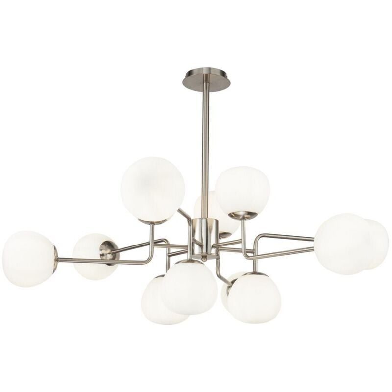 Lampadario Sospensione Erich In Metallo Nichel 12 Luci e Diffusori Bianchi