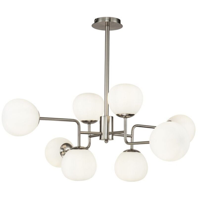 Lampadario Sospensione Erich In Metallo Nichel 8 Luci e Diffusori Bianchi