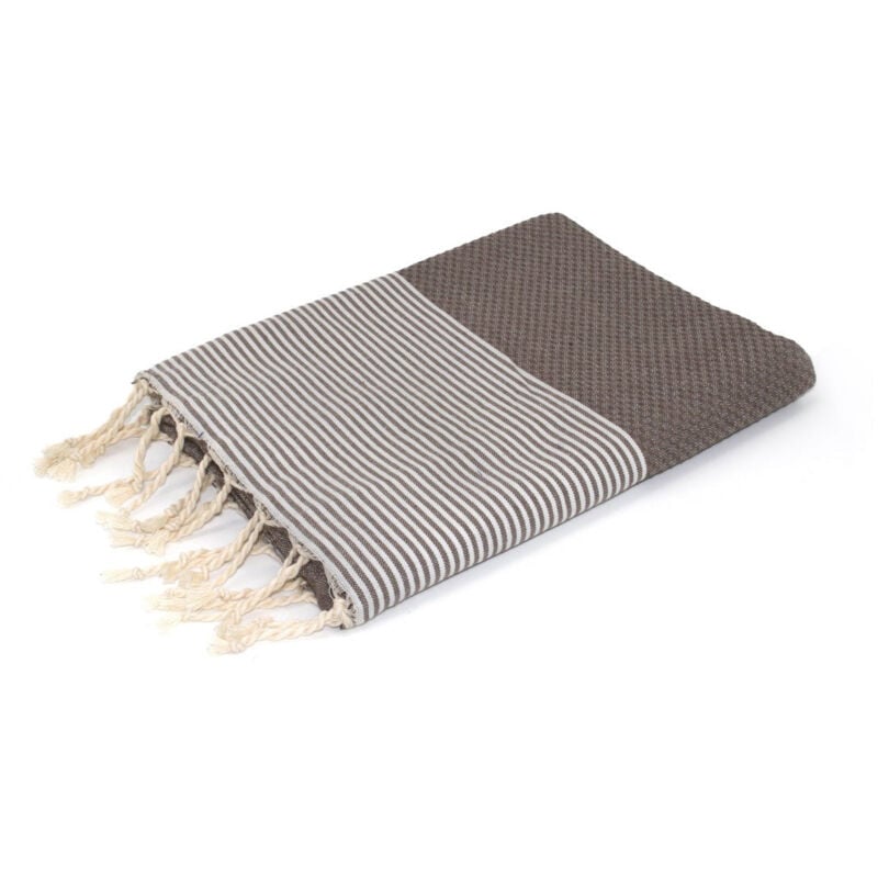 Ericieira xl - fouta nid d'abeille ericeira xl - rayure fine - 100X200 cm - Beach Towel - Taupeclair - 100x200x1cm