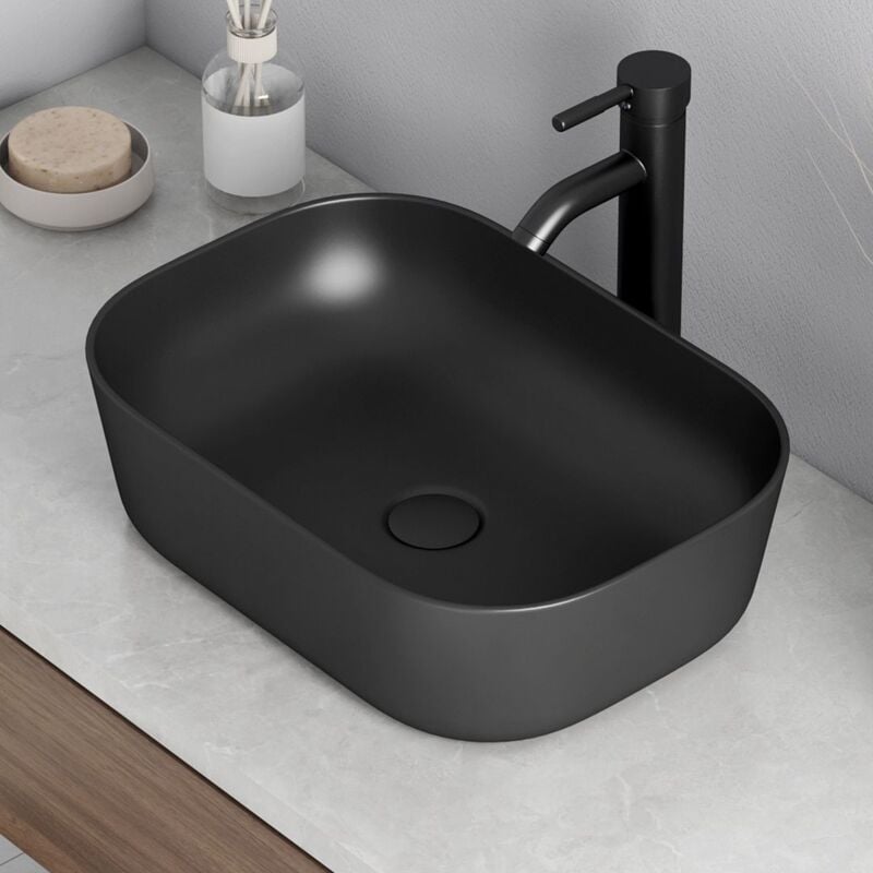 Vasque Poser Lavabo de salle de bain Céramique Rectangulaire Blanc - 46.5 x 32,5 x 13,5cm, ERI-VB-021MB