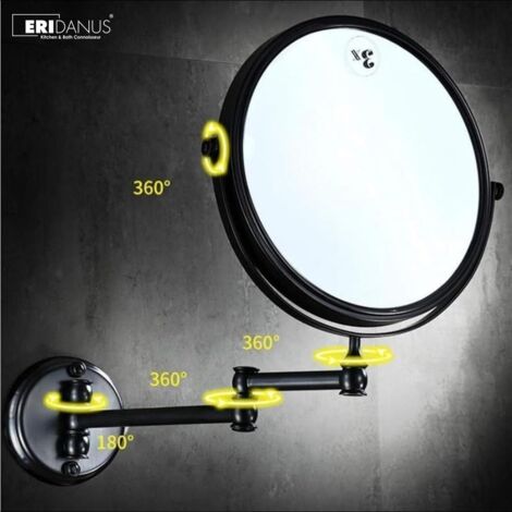 Eridanus Miroir de Courtoisie Noir Antique, Grossissement 1X/3X, Rotation Double Face ¨¤ 360¡ã, Miroir de Beaut¨ de Salle de Bain Mural Extensible, ERI-STEEL-038