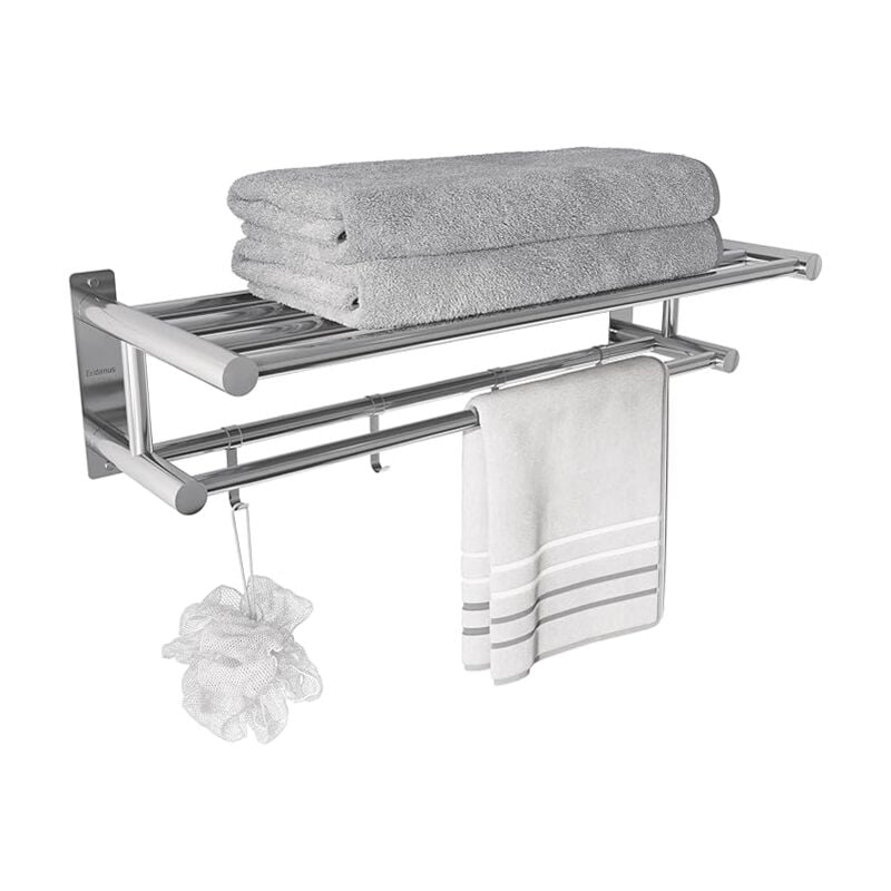 Eridanus - Porte-serviettes Mural en Acier Inoxydable sus 304 - Une couche - Avec Crochet - 60 cm - étanche - Pour Salle de Bain, Cuisine, Salle de