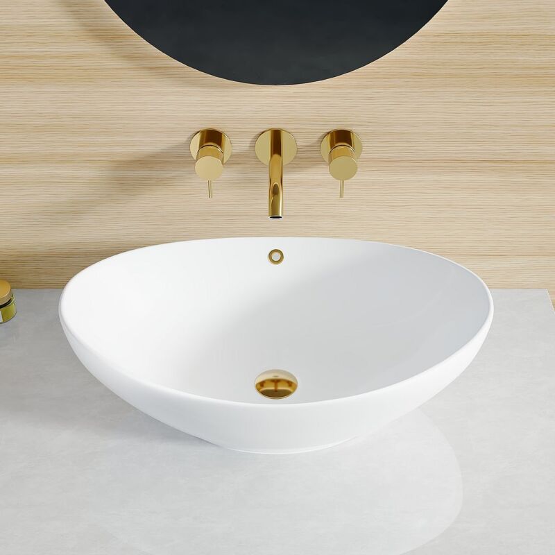 Vasque Poser Lavabo de salle de bain Céramique Ovale Blanc - 59 x 39 x 19cm, ERI-VB-071
