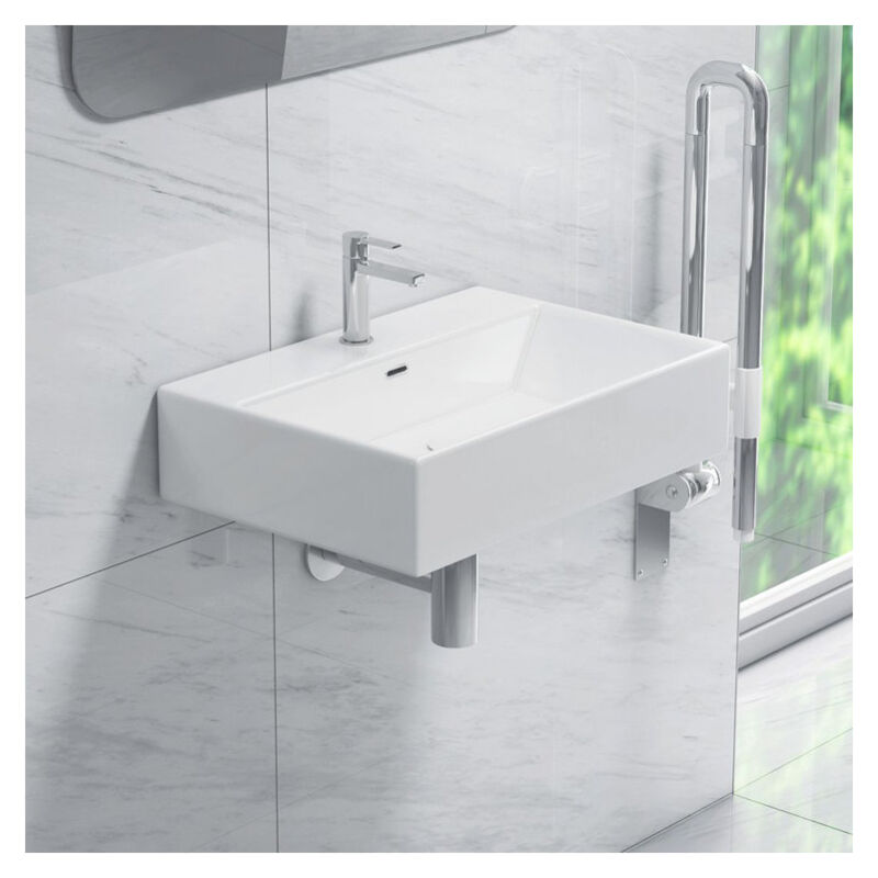 Vasque avec Trou de Robinet en Céramique Rectangulaire Blanc - 60,5 x 42 x 14,5cm, ERI-WB-104