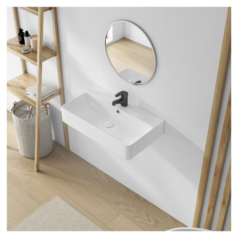 Eridanus - Vasque avec Trou de Robinet en Céramique Rectangulaire Blanc - 71 x 42 x 13cm, ERI-WB-164