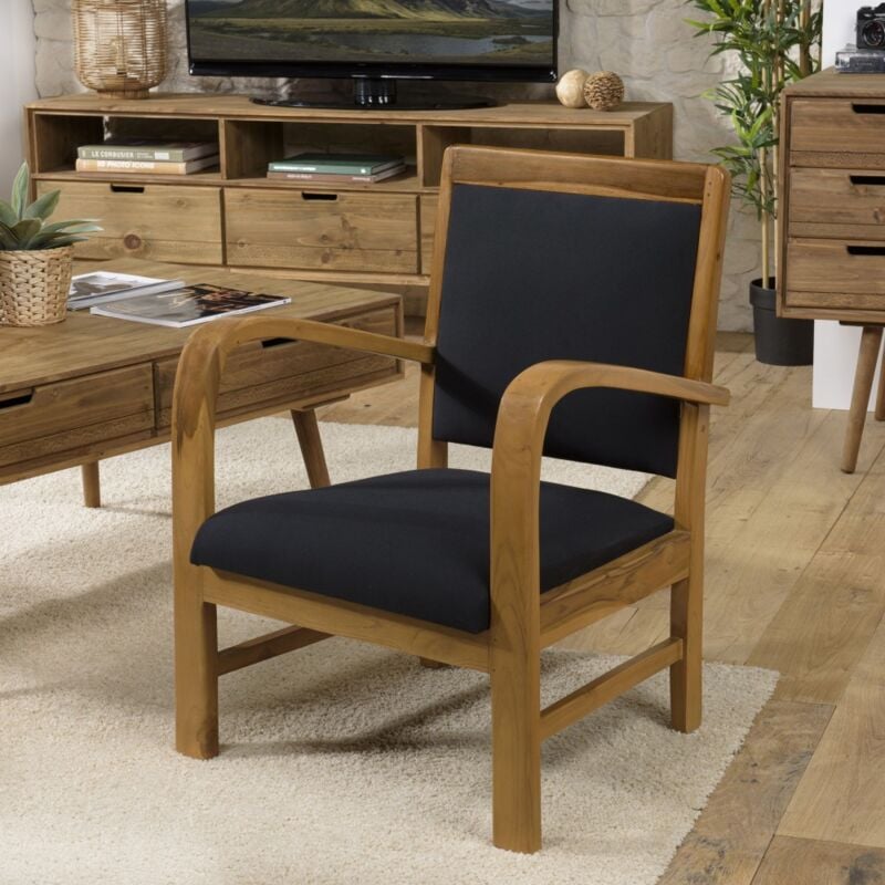 Eris - Fauteuil scandi teck et tissu noir