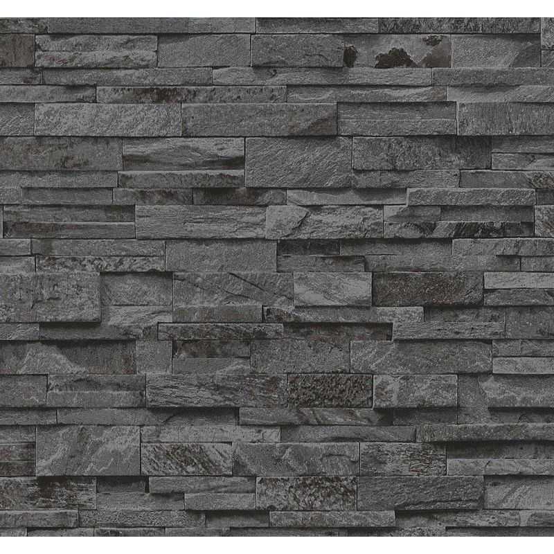 3D Effect Dark Grey Slate Stone Brick Effect Wallpaper Vinyl Washable Erismann