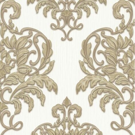 Luxury Metallic Gold and Cream Textured Damask Wallpaper Room Wall Paper  Rolls  eBay