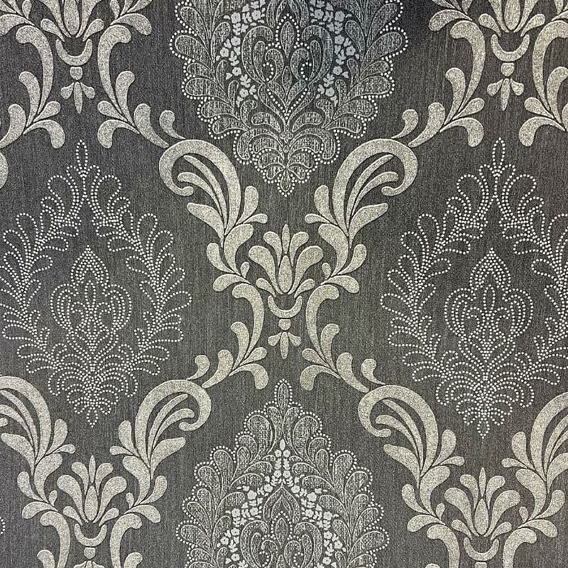 Damask Floral Charcoal Grey Wallpaper Paste The Wall Vinyl Traditional - Erismann