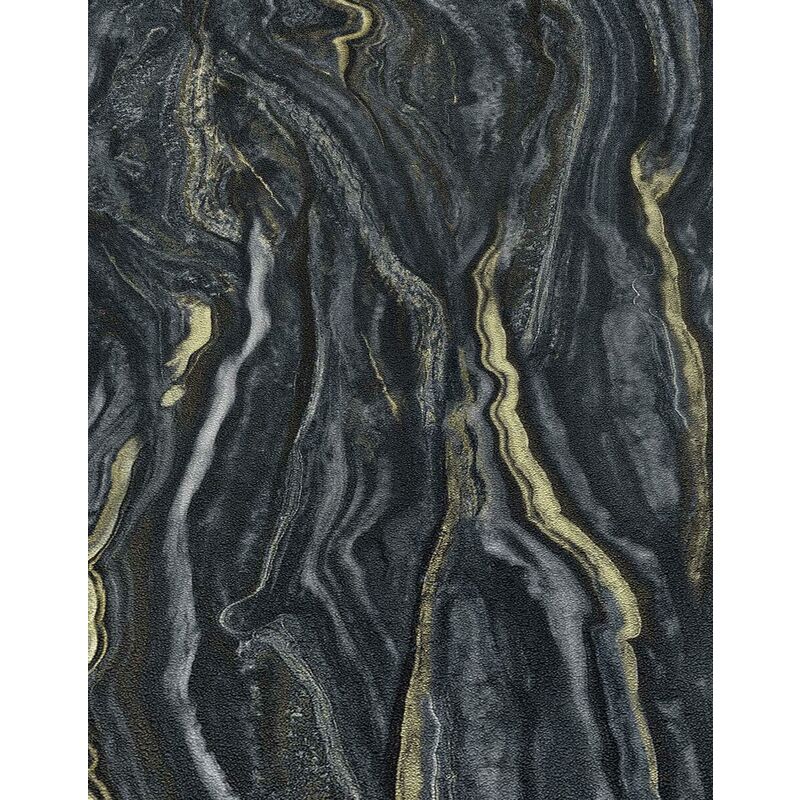 Elle Decor Liquid Marble Black Gold Textured Vinyl Wallpaper - Erismann