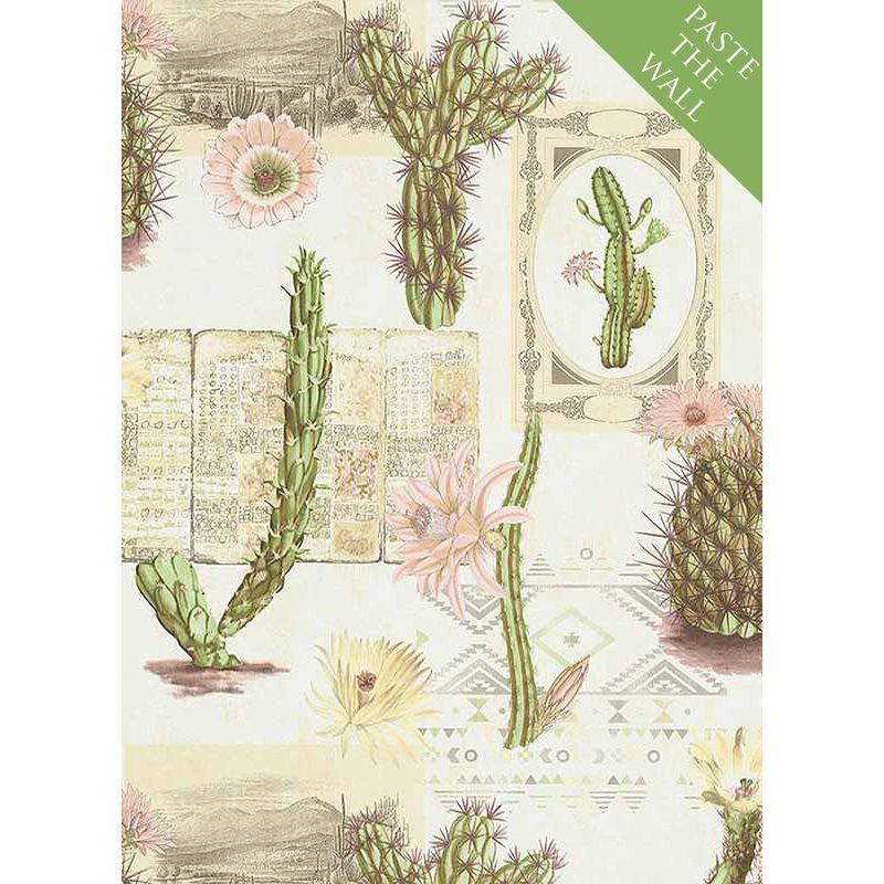 Mexico Floral Cactus Wallpaper Flowers Cream Green Pink Ethno Paste Wall Vinyl