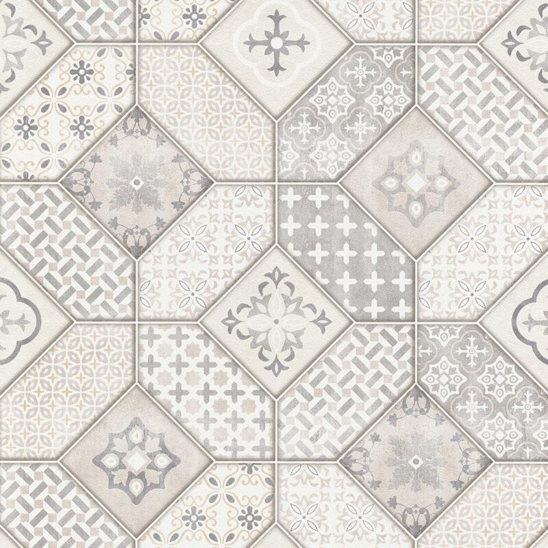 Erismann - Moroccan Tile Beige Wallpaper Modern Textured Paste The Wall Vinyl