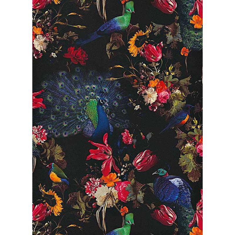 Peacocks Flowers Floral Wallpaper Black Red Blue Paste The Wall Vinyl Erismann