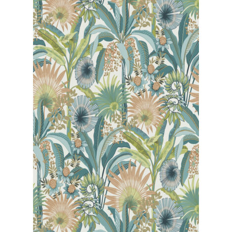 Erismann Rauhfaser-Vliestapete Martinique Floral türkis 10,05 x 0,53 m