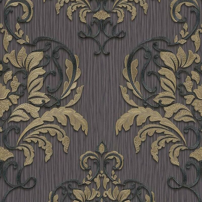 Spotlight Damask Charcoal Gold Wallpaper Paste The Wall Textured Vinyl - Erismann