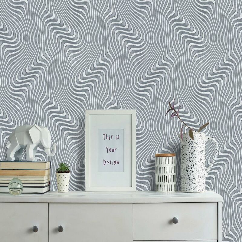 Waves Wallpaper Select Paste The Wall Silver Grey - Erismann