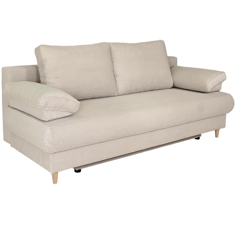 Mobilier Deco - eriya - Canapé 3 places convertible en velours côtelé beige