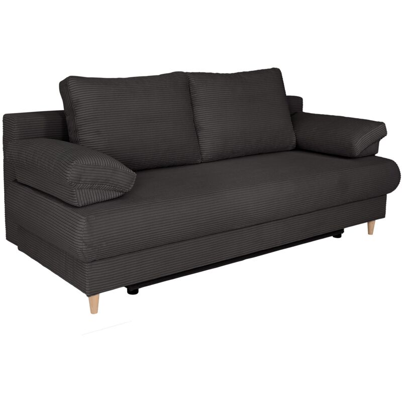 Mobilier Deco - eriya - Canapé 3 places convertible en velours côtelé gris anthracite