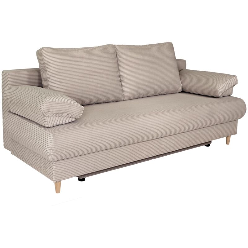 Mobilier Deco - eriya - Canapé 3 places convertible en velours côtelé taupe