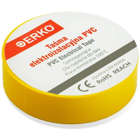 ERKO Nastro Isolante elettrico giallo 15 mm x 10 m 10 Pezzi PVC Per isolare, Riparare e legare, nastro adesivo, Per tensioni fino a 6 kv, elettrici professionali, flessibile